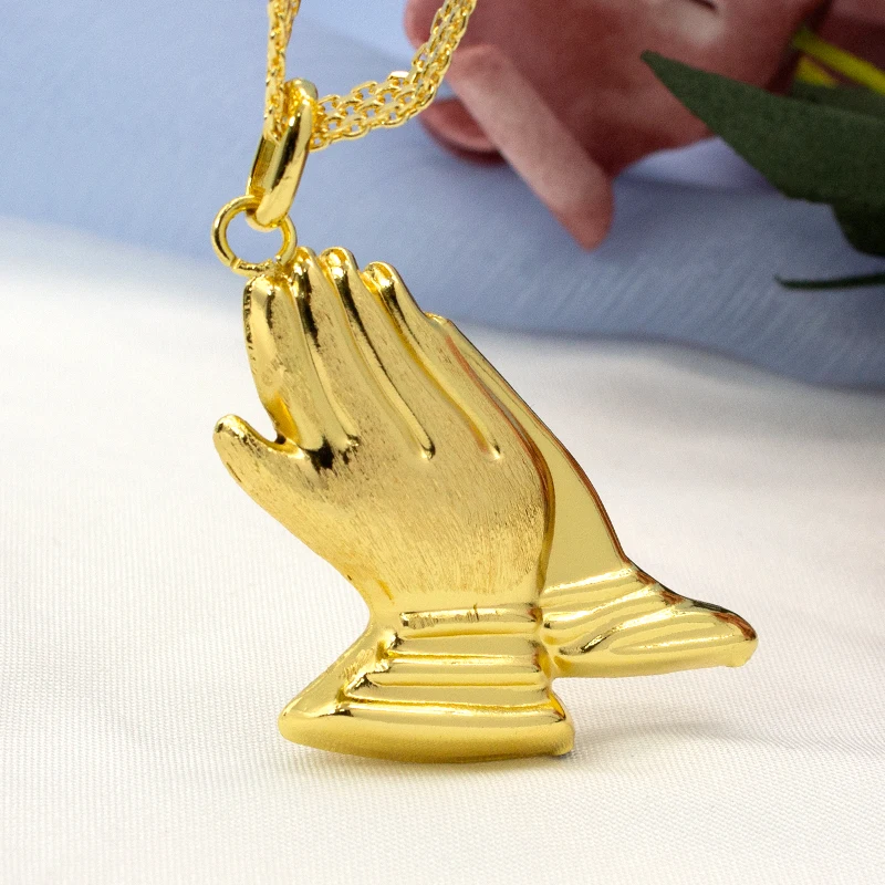 Mens Necklace With Praying Hands Pendant Women High Quality Copper Jewelry Set For Hip Hop Party Daily Wear Anniversary