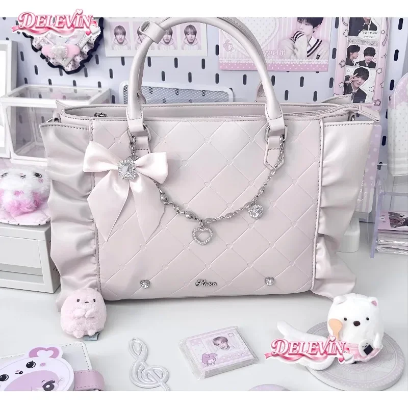 Japanese Mass- Produced Sweet Lace Lolita Pain Bag Women Cute Ruffle Edge Large Capacity Princess Elegant Handbag Shoulder Bag