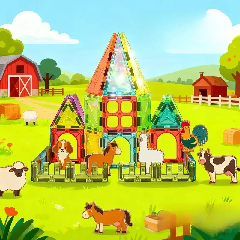 Zestaw Magnetycznych Klocków DIY Farma Zwierząt Przezroczysta Magnetyczna Arkuszowa Układanka Konstrukcyjna Klocki Puzzle Zabawki dla Dzieci Prezenty