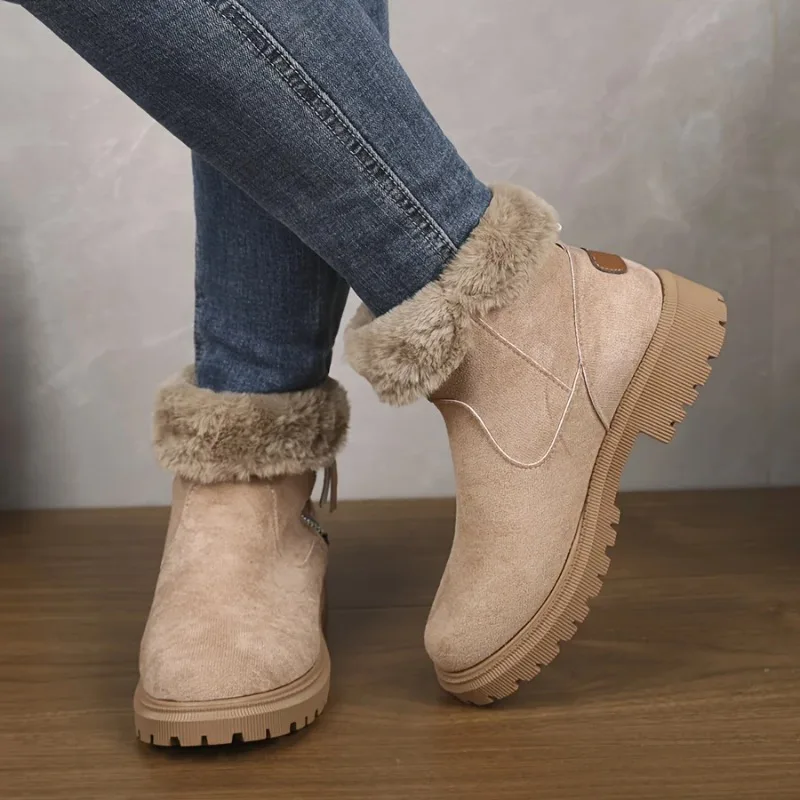 

2026 New Thick Fleece Warm Cotton Shoes Women's Fashionable Versatile Snow Boots Winter Non-slip Short Plush Flats Suede Shoes