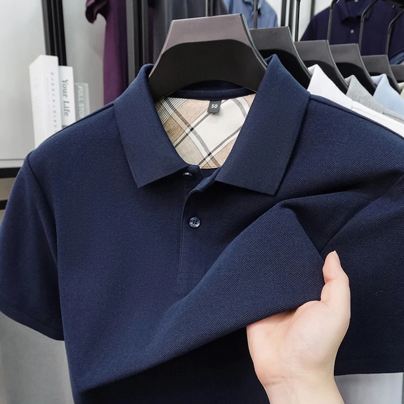 100% pure cotton high-end short sleeve polo shirt men's summer trend new solid color comfortable business casual lapel T-shirt