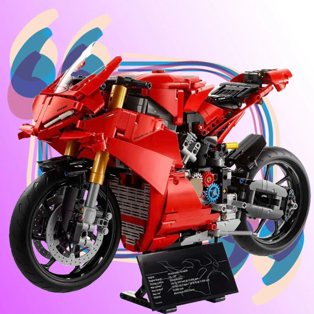 MOC – blocs de construction de moto Technical 42202 Ducatis Panigales V4 S, modèle de groupe mécanique, briques, jouets pour enfants, cadeau pour garçon