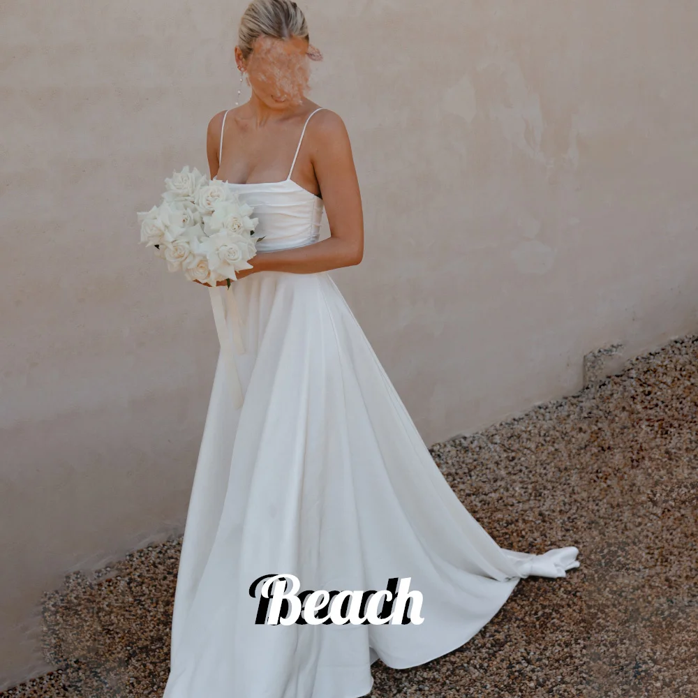 

Beach Elagnt Floor Length Sleeveless Backless Square Neck Buttons Zipper Back A-Line Fairy Garden Wedding Dress High Quality