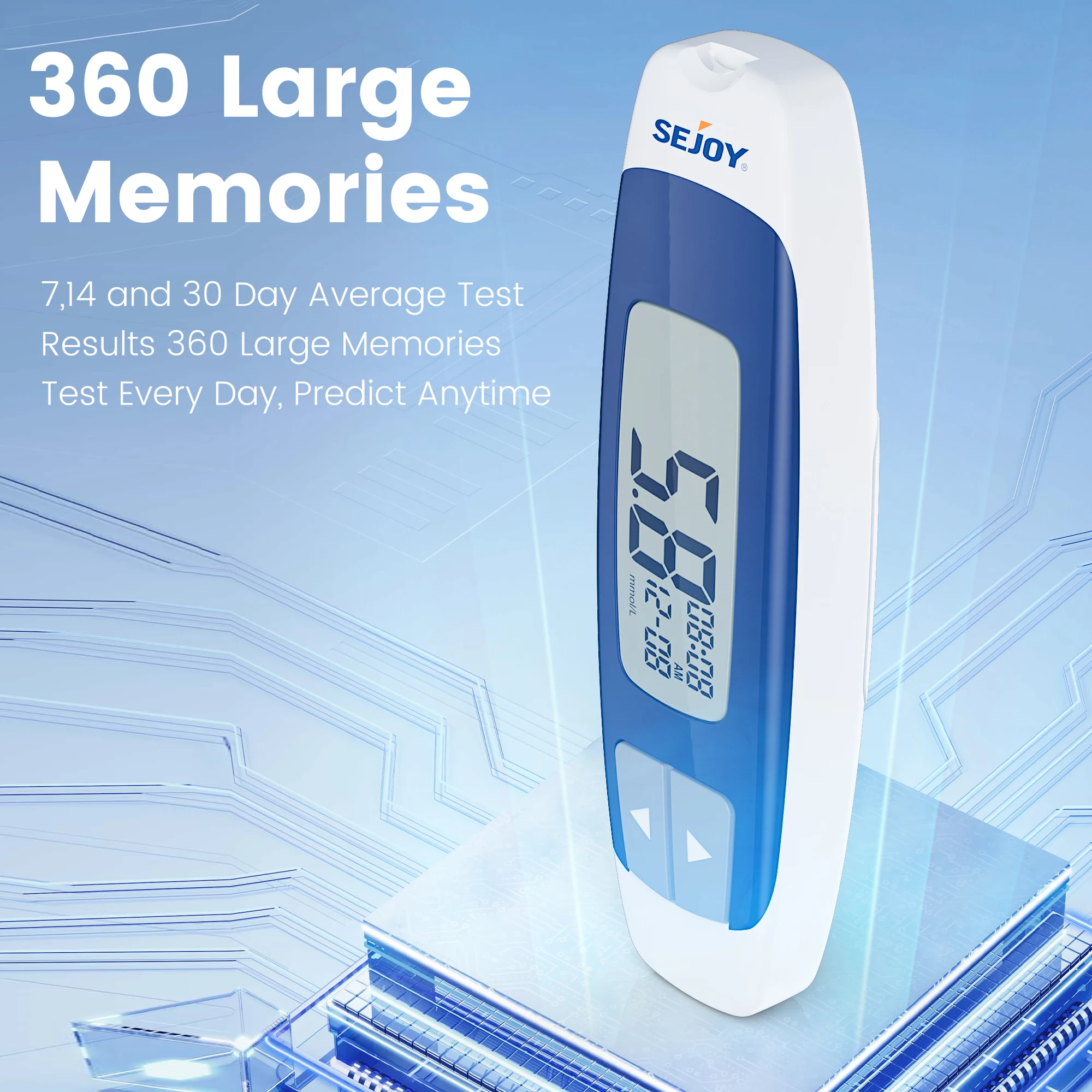 Sejoy BG-203 Blutzuckermessgerät-Set, 50 Stück Teststreifen, Lanzetten für Diabetes-Monitor, digitales Blutzuckermessgerät, Teststreifen werden separat verkauft – Detail 14