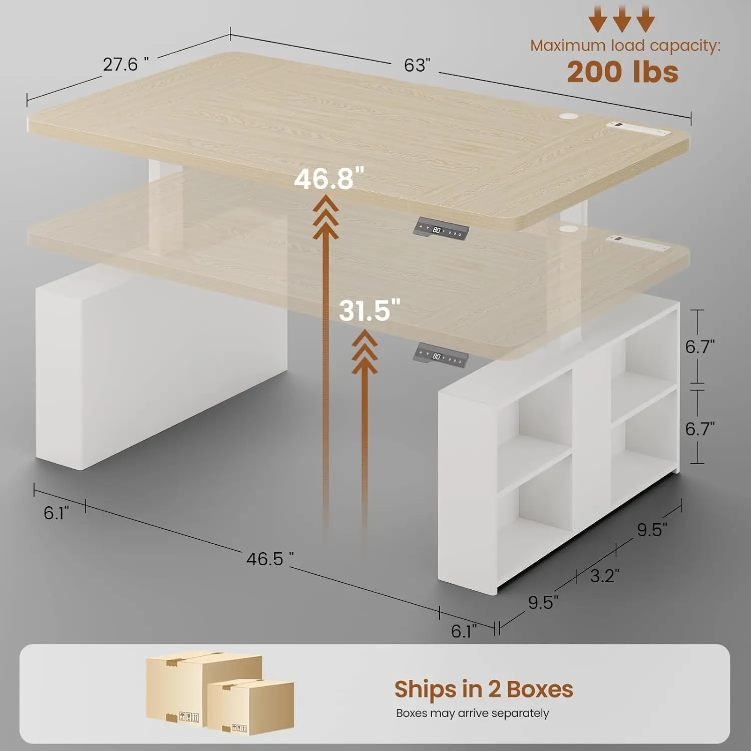Executive Standing Desk with Storage & Power Outlets, Height Adjustable Computer Desk with Privacy Panel, 63