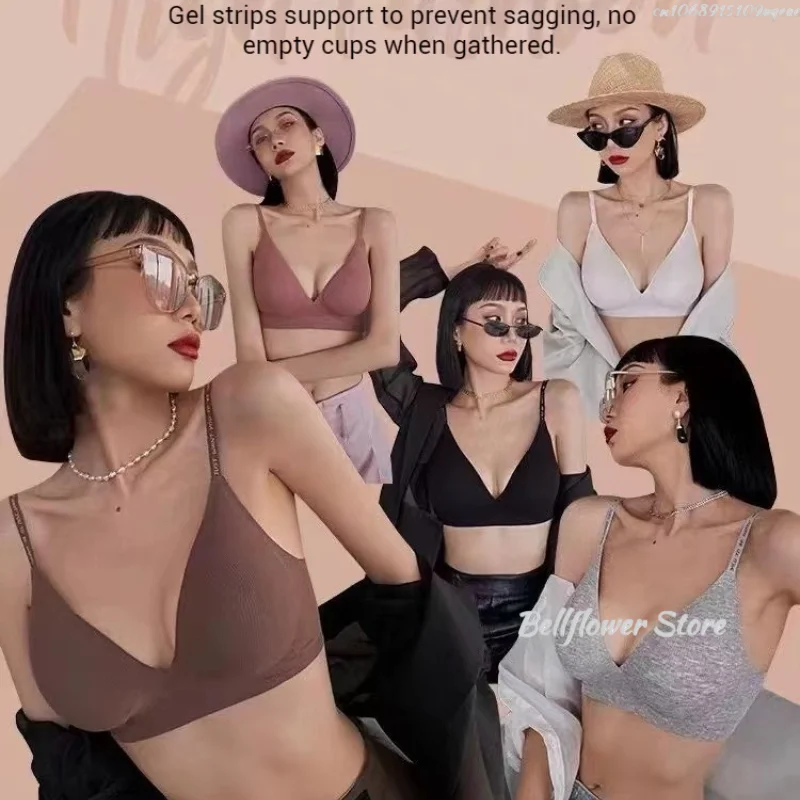 Sexy Seamless Bras for Women Wireless Underwear Push Up Brasieres Deep V Bralette Invisible Letter Strap Bra Lingerie