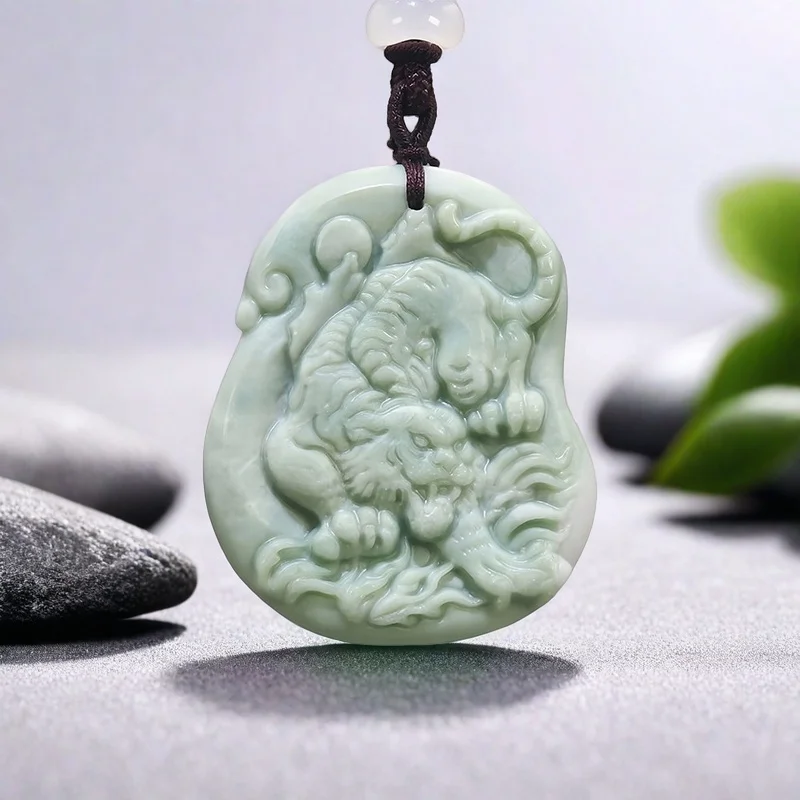 Green Natural Real Jade Tiger Pendant Necklace Gifts for Women Men Accessories Charm Amulet Gemstones Vintage Fashion