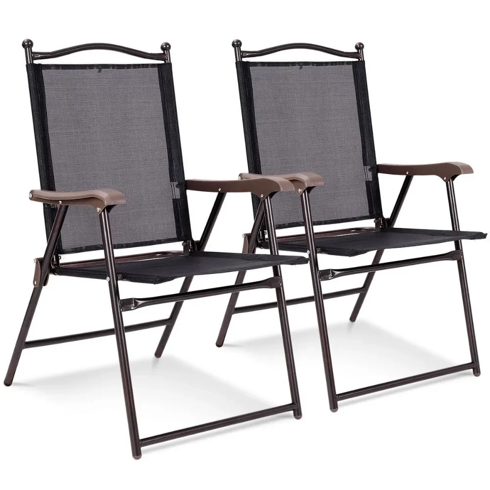 

Two-piece Patio Folding Sling Chair, Camping Deck Garden Beach Chair, Black