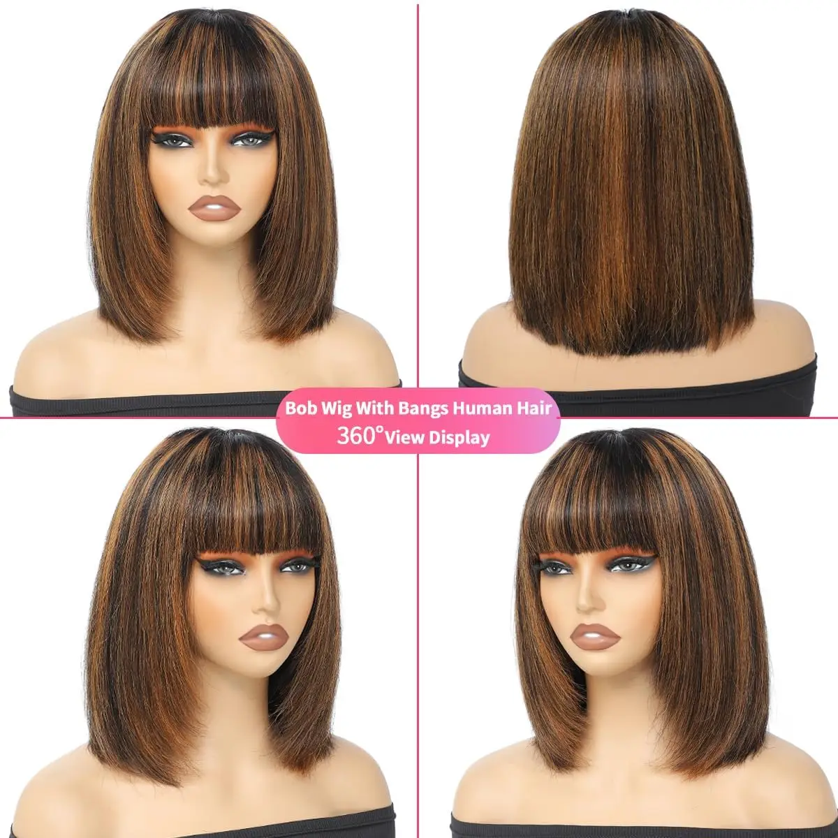 1b/30 Прямой парик Боб из человеческих волос с челкой 2x1 10 дюймов Бесклеевой HD Парик Боб с челкой 250 Плотность Дышащая шапочка