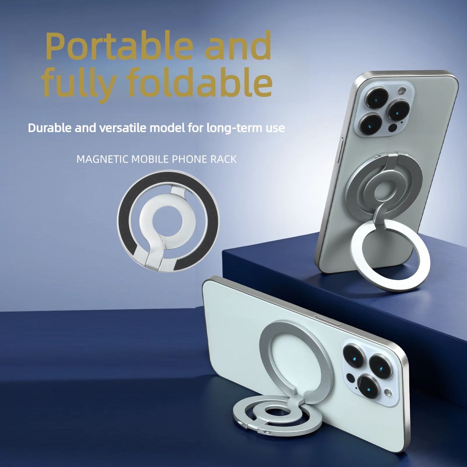 Dual-Ring Magnetic Metal Car Mount Magsafe Magnetic Phone Holder Stand Multi-functional Desktop Stand