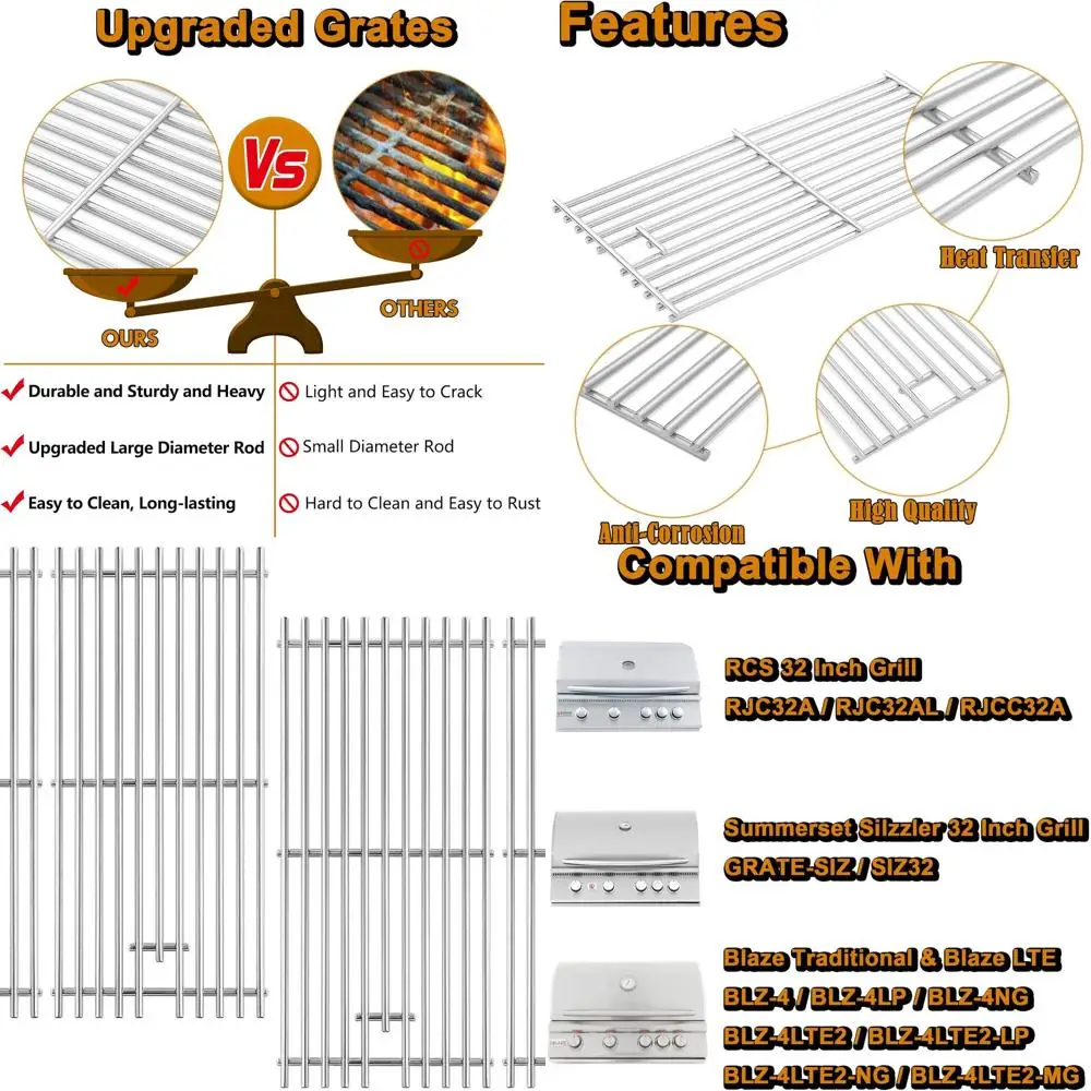 

Grill Replacement Parts for 32 Premier Cooking Grid, Blaze 4 Burner, Summerset Sizzler Grill Grates