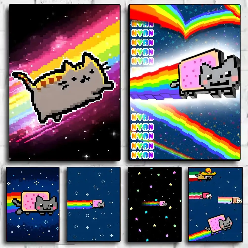 Game N-NyanS Cat cute Poster Stickers Painting Self-Adhesive Mural HD Wall Decals for Bedroom Living Room Home Decor Gift
