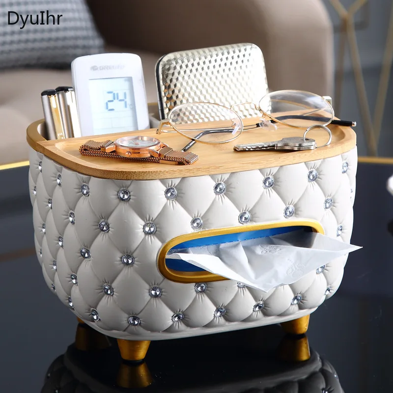 

DyuIhr European-style tissue box multifunctional desktop storage home decoration living room coffee table Pumping paper box