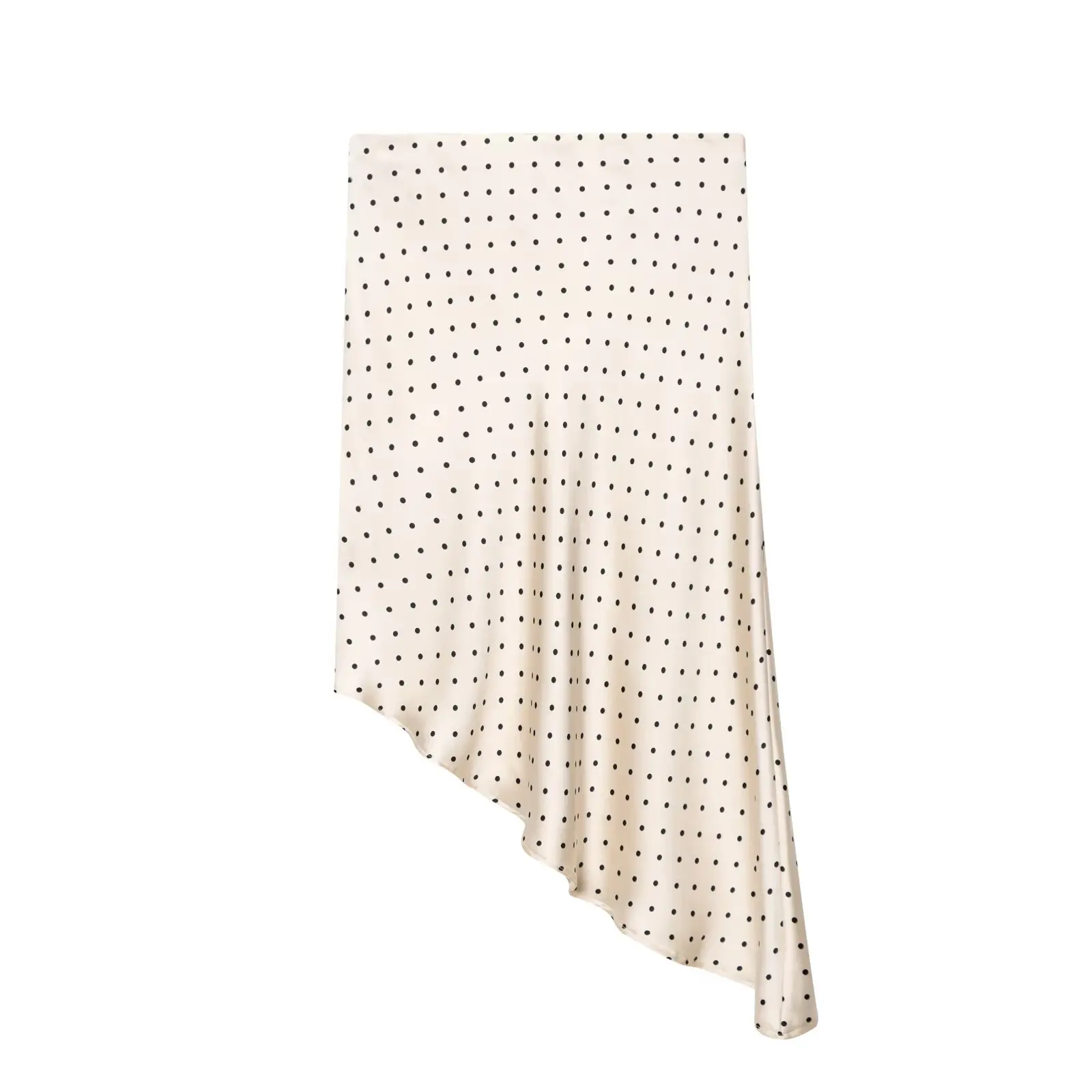 2026 New Spring Summer Women's Vintage High Waist Polka Dot Silk Satin Midi Skirts Lady Elegant Asymmetric Hem Beige Chic Skirts