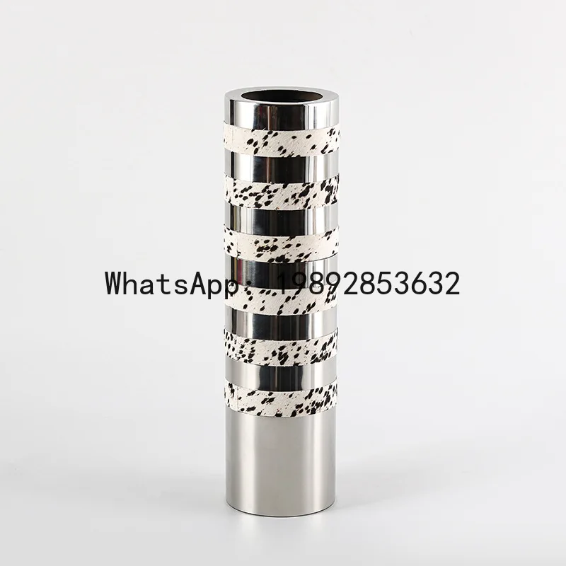 

PYJ Modern Light Luxury Circle Leather Art Large Diameter Flower Arrangement Vase