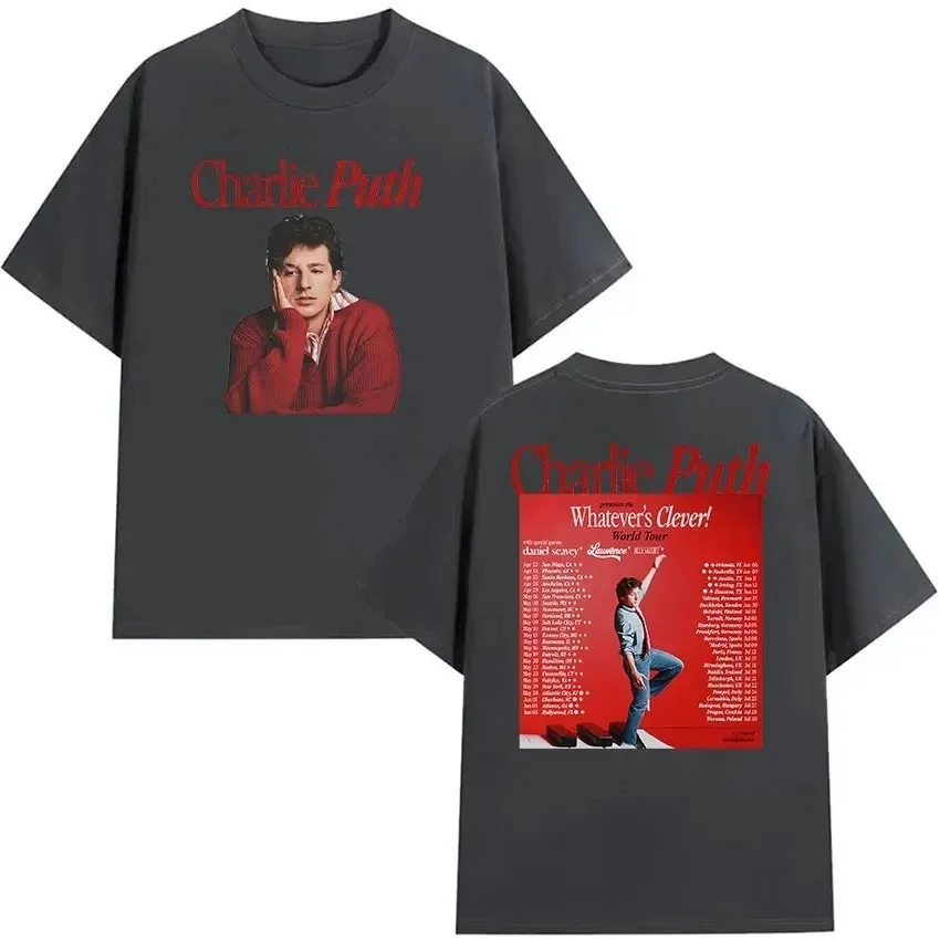Vintage High-Quality T-Shirt, Charlie Puth Whatevers Clever 2026 World Tour Merchandise Unisex Hip-Hop Loose Pure Cotton T-Shirt