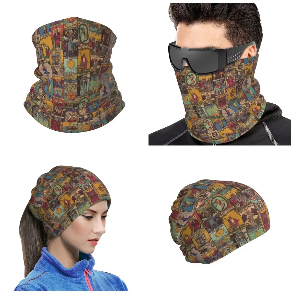 The Major Arcana Of Tarot Vintage Patchwork Bandana Neck Gaiter Printed Wrap Scarf Running Cycling Scarf Unisex Adult Washable