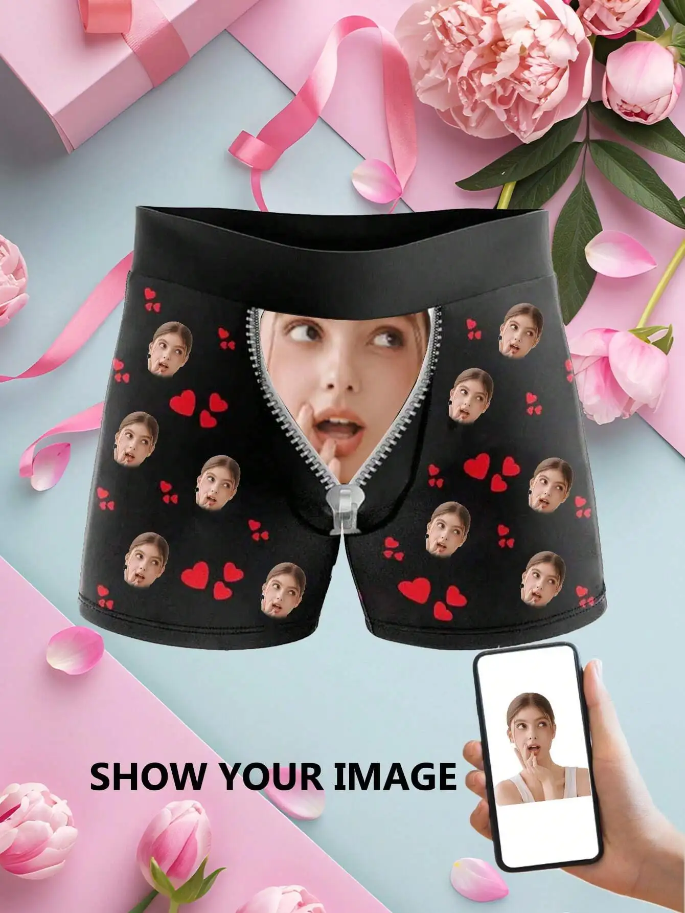 

Мужские трусы-боксеры с забавным принтом на молнии и красным сердцем, черные, подарок на День святого Валентина