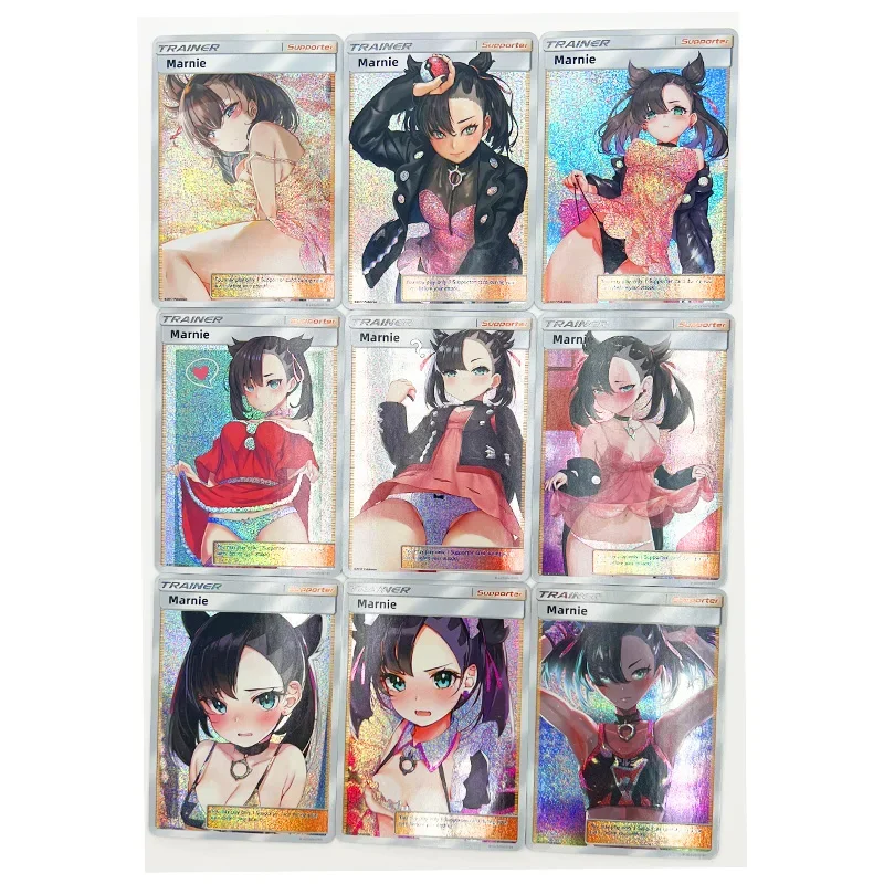 9Pcs/set Pokemon Girl Trainer Flash Card Sexy Kawaii Anime Beautiful Girls Game Rare Card Anime Collection Card Gift for Friends