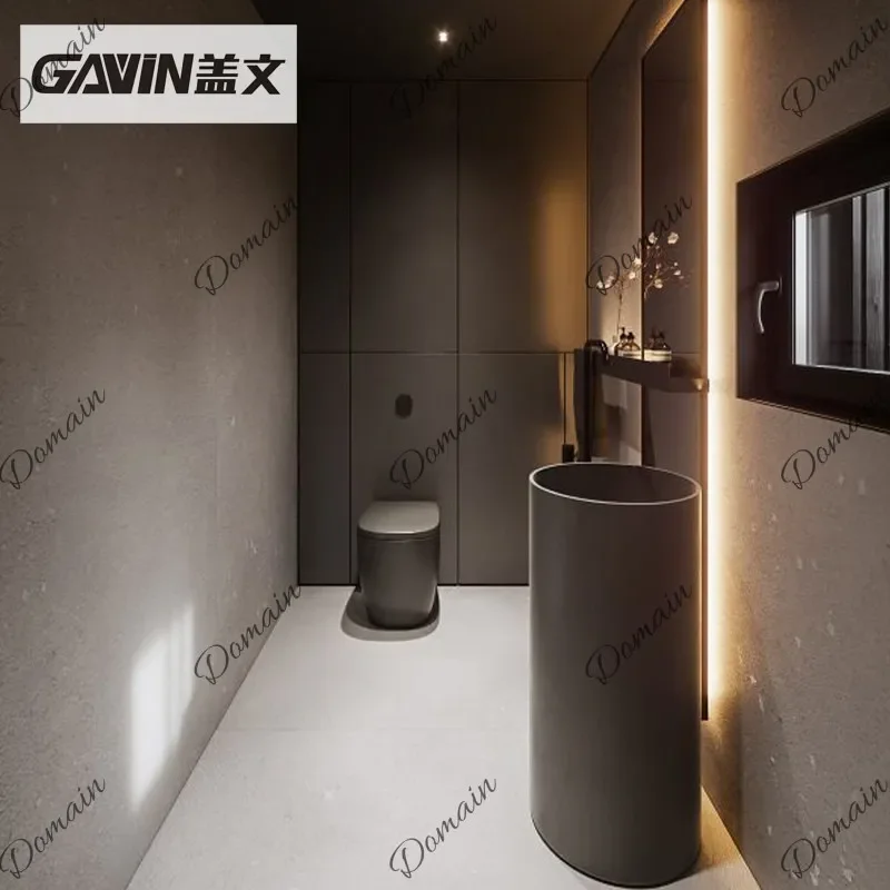 LZ Gavin Round Artificial Stone Washbasin Hotel Bathroom Floor-Standing Integrated Pedestal Basin Custom U
