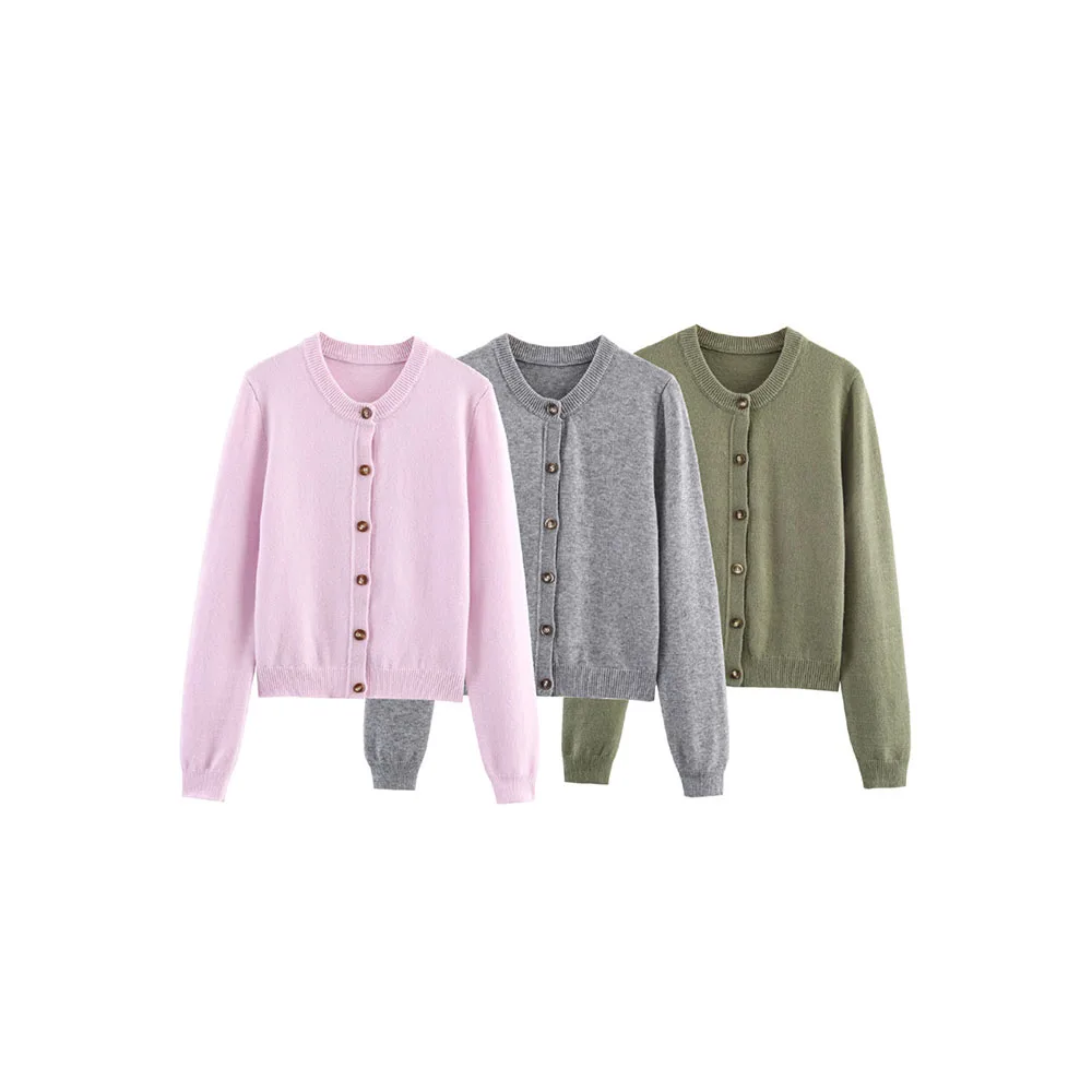 

Autumn new women's round neck commuting versatile knitted blended long sleeved jacket