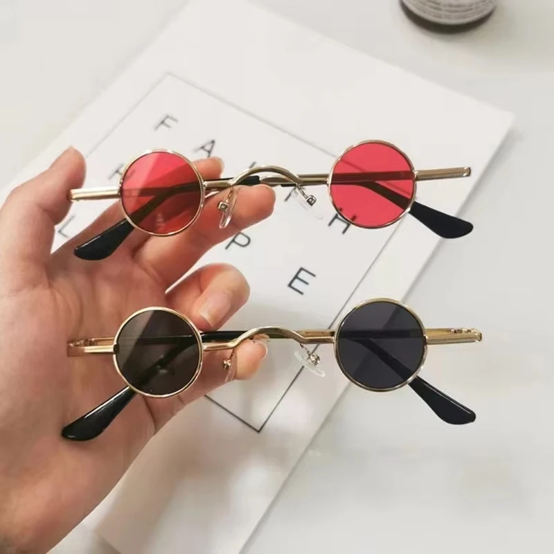 Klasyczne małe okrągłe okulary przeciwsłoneczne męskie okulary przeciwsłoneczne Vintage Rock Punk czarne metalowe okulary przeciwsłoneczne Steampunk damskie Mini okulary przeciwsłoneczne w stylu hip-hop