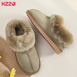 KZZO Australia Natural Wool Fur Mini Shallow Snow Boots Women Genuine Leather Casual Short Ankle Winter Warm Shoes Non-slip