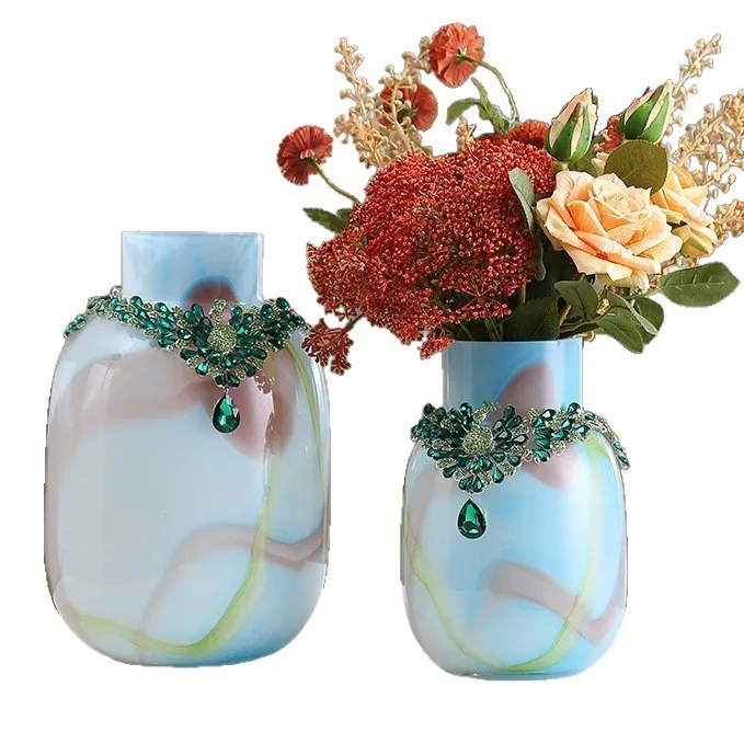 &c Light Luxury Fluid Color Ink Big Belly Glass Vase Living Room Flower Arranging TV Cabinet Dining Table Home Decorations