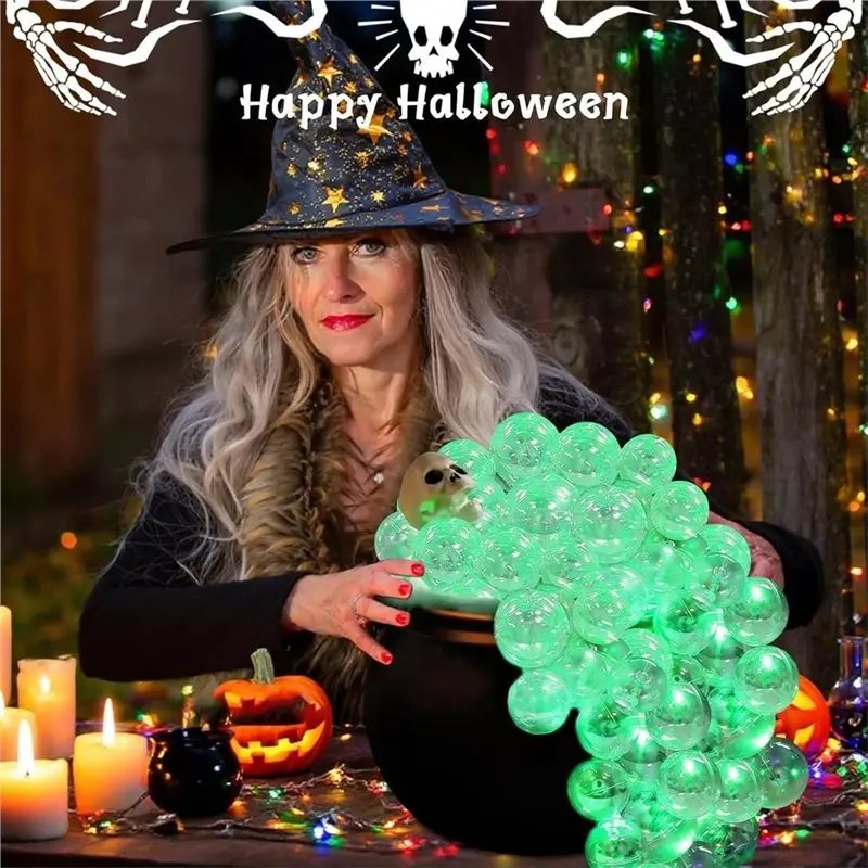 DTEN-Clear Shatterproof For DIY Halloween Bubble Cauldron Ornament Balls 50Pcs Iridescent 4 Sizes Christmas Decoration