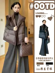 2024 New Winter Women Stand Collar 90% White Duck Down Vest Coats Casual Zipper Sleeveless Female Short Warm Waistcoat