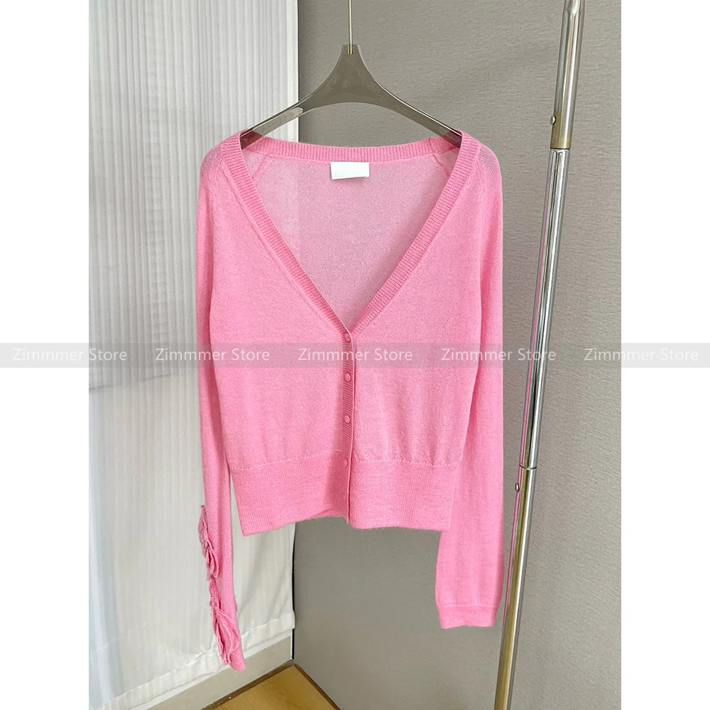 

No returns! 2024 Early Autumn New Solid Color V-neck Single-breasted Slim Fit Long-sleeved Knitted Short Cardigan