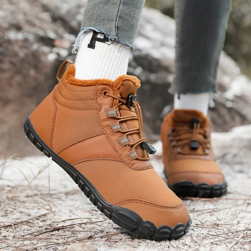 New Winter Warm Cotton Shoes Outdoor Casual Five Finger Shoes Sports Shoes Thick Fleece Lace-up Men's Snow Boots for Couples