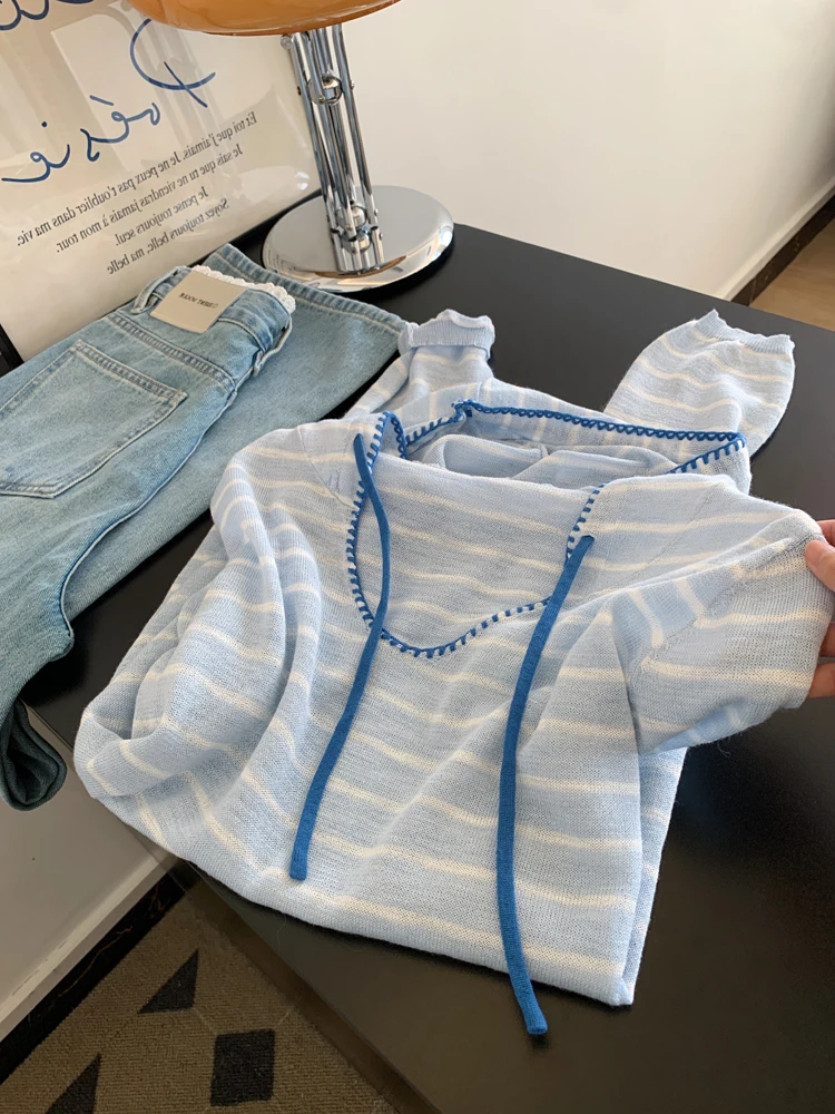 

Loose Fit Striped Knitwear Hoodie ex Spring Autumn Lightweight Breathable Comfortable Casual Faionable Street Sle