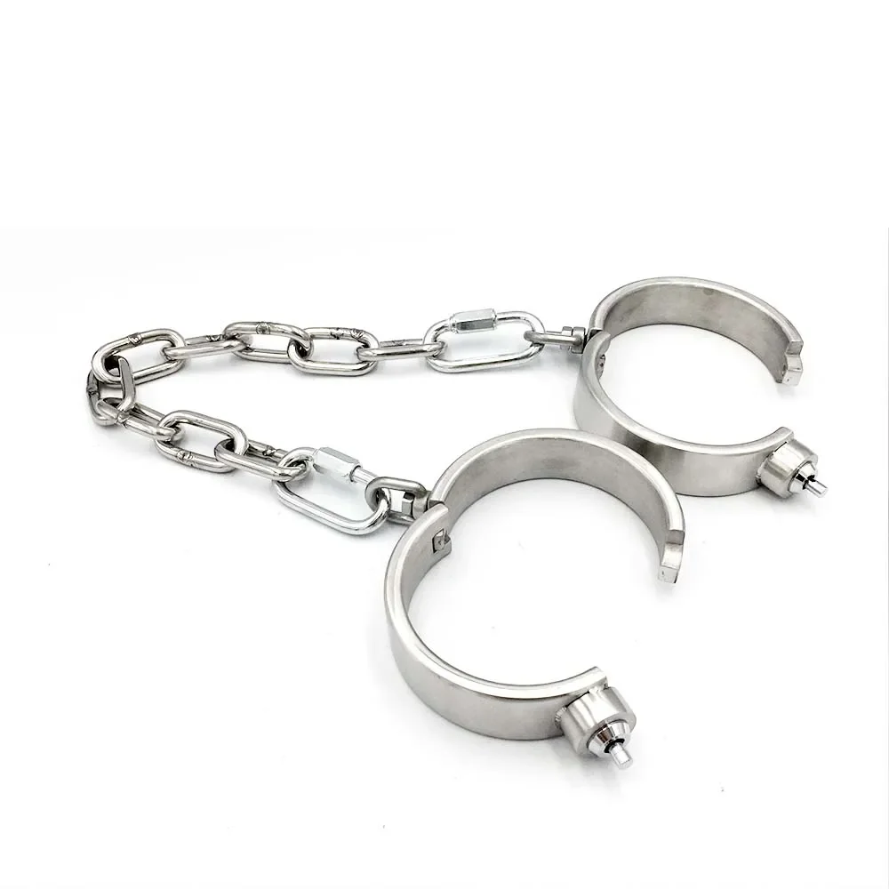 Heavy Duty Stainless Steel Handcuffs Ankle Cuffs Shackle Neck Collar Slave Adult SM Press Lock Restraints Roleplay Sex Toys