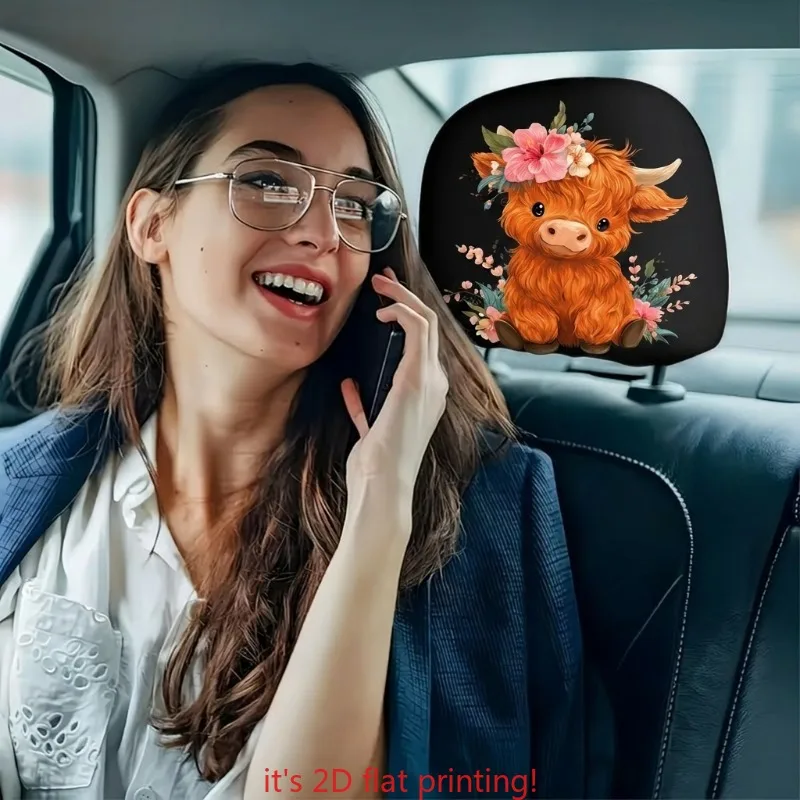 Creative printed headrest cover for car, flexible material fits most vehicles. Protect against sweat and dust, easy on and off f