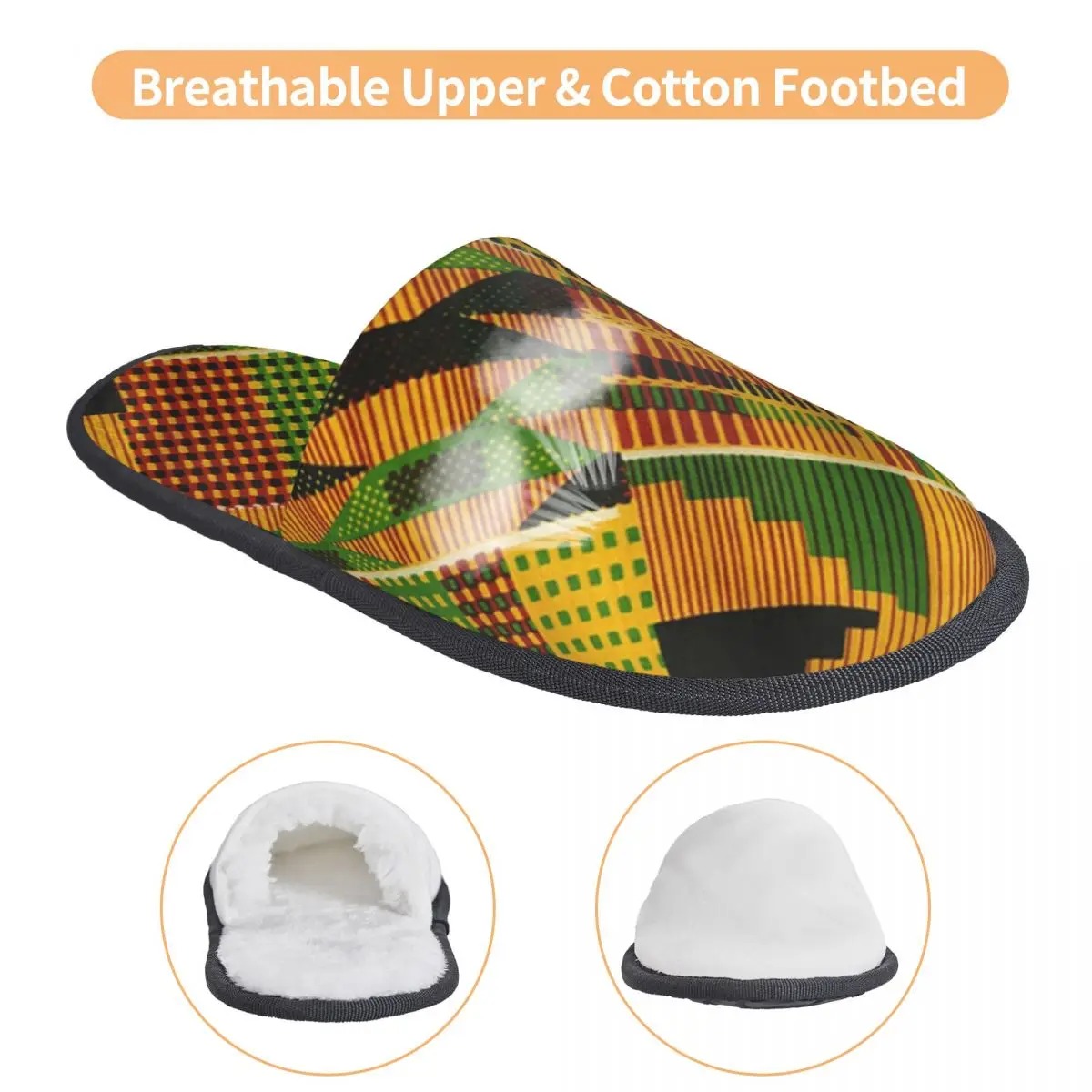 Custom African Kente Cloth Design Cozy Scuff Memory Foam Slippers Women Ankara Traditional Africa Ethnic Pattern Spa House Shoes