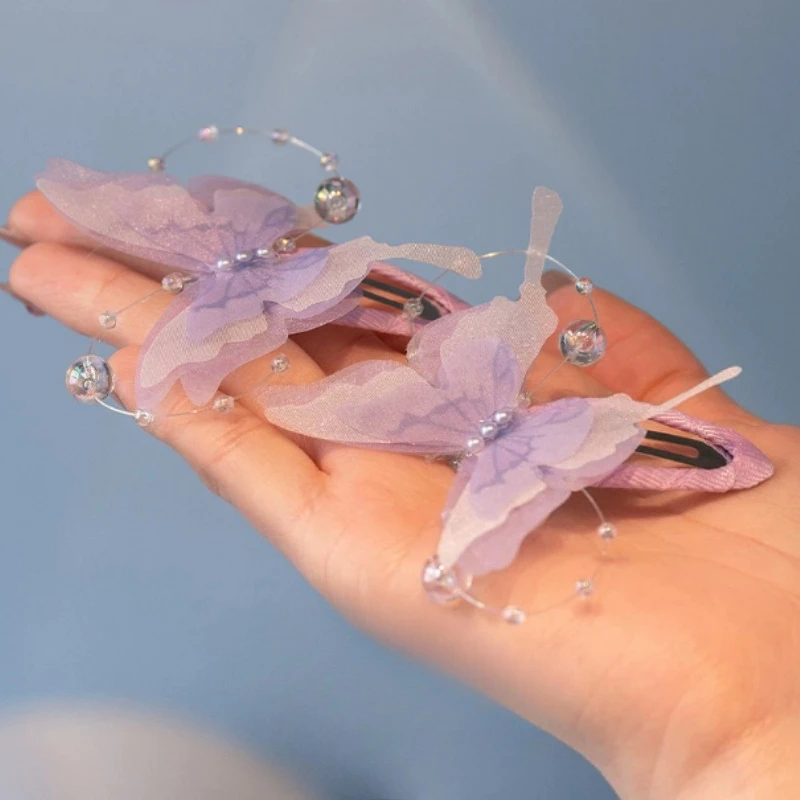 2Pcs/Set Gradient Butterfly BB Hair Clips Butterfly Wings Princess Hairs Accessories Girl Not Hurt Hairpins Children's Beautiful