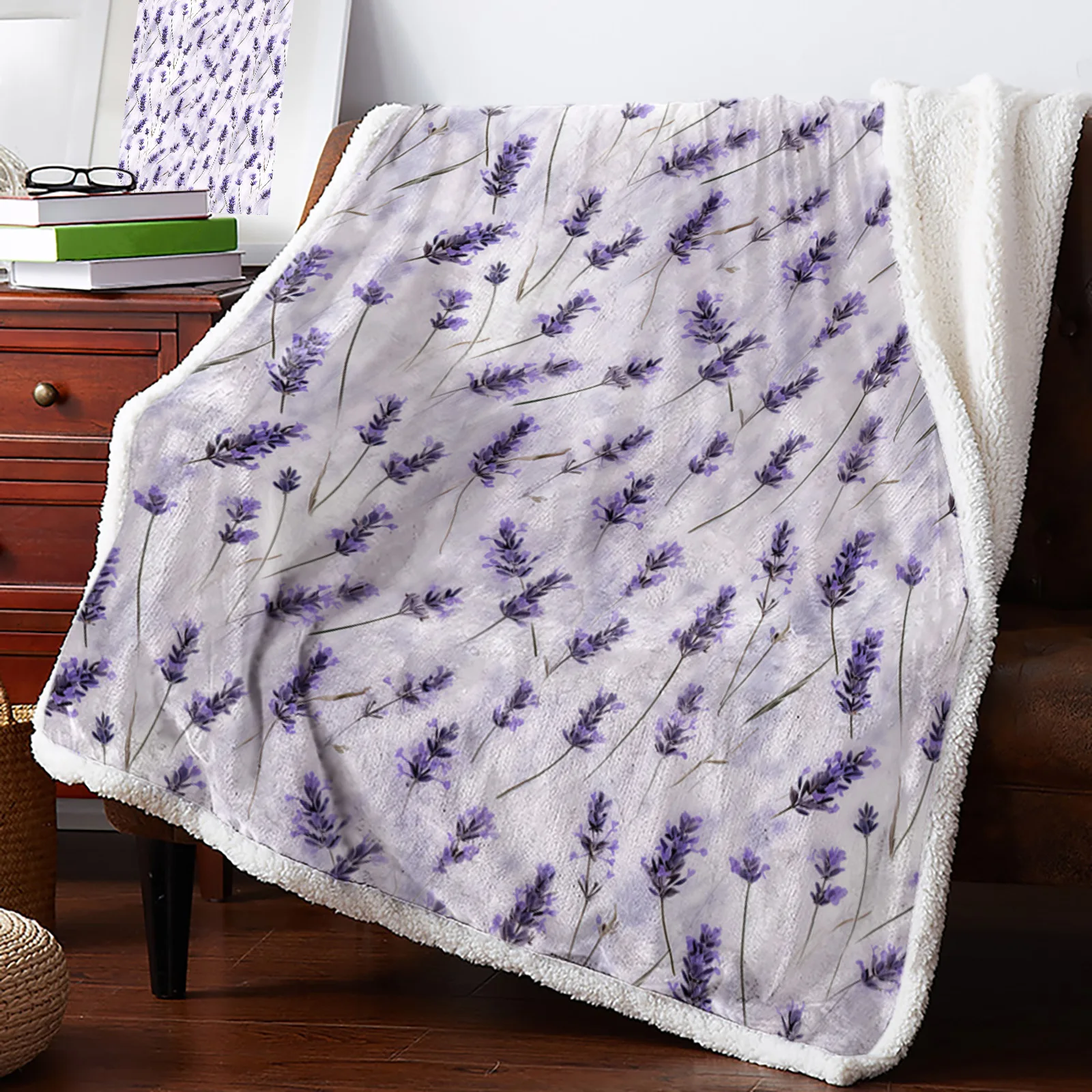 Lavender Flowers Watercolor Blankets Winter Warm Cashmere Blanket Office Sofa Soft Throw Blanket Kids Bed Bedspread