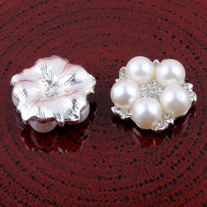 

50 шт./лот, 22 мм, 2 цвета, мини-металлические пуговицы со стразами для цветочного центра, декоративные жемчужные хрустальные пуговицы с плоской задней частью для аксессуаров