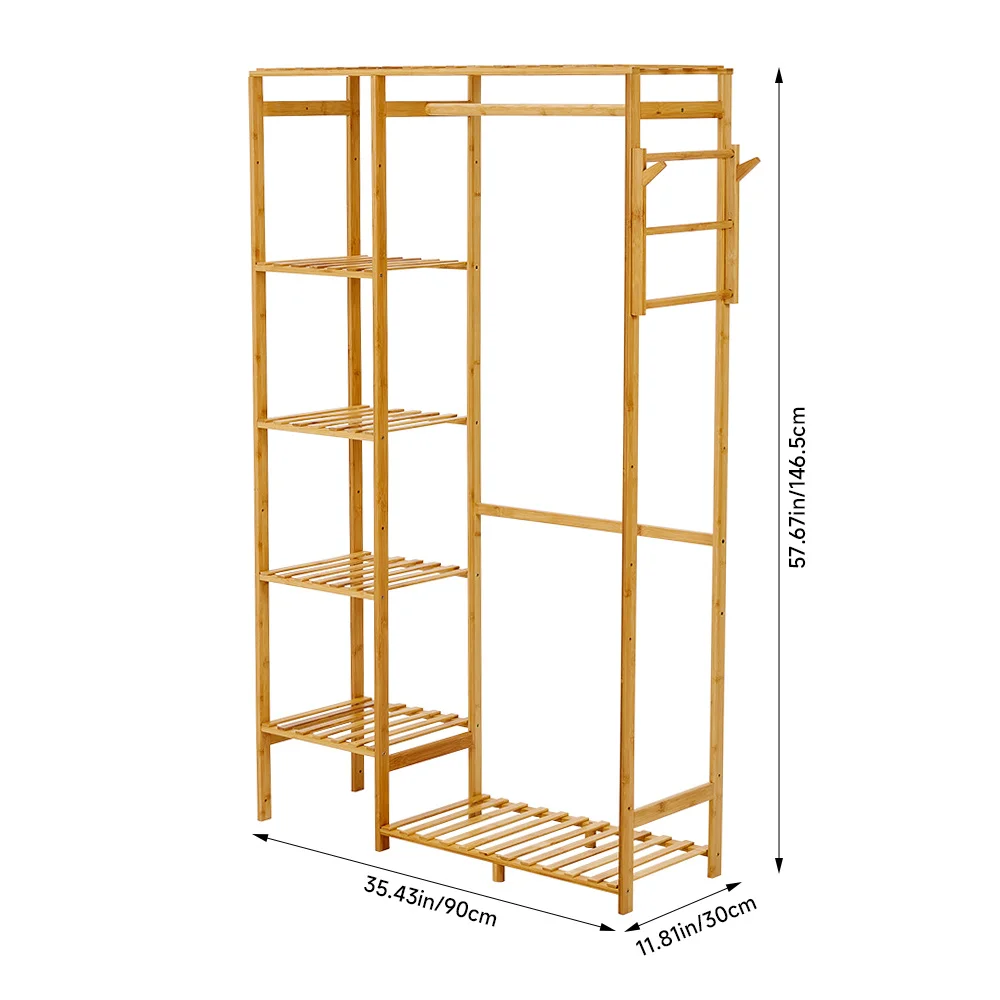 

Wooden Clothes Rack with Hooks Coat Rack for Bedrooms Entryways Dressing Rooms