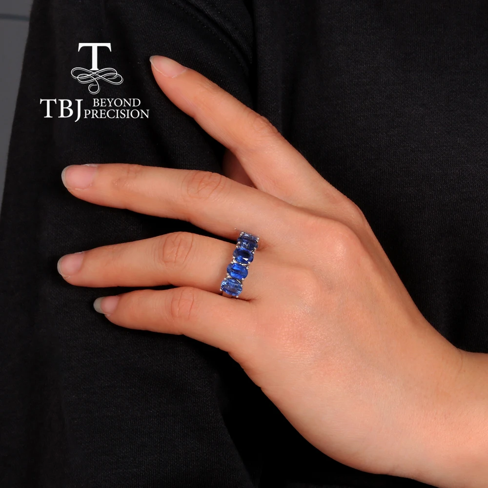 Bague en argent avec kyanite bleue naturelle pour femme, matiques ovales, pierres précieuses réelles, bijoux fins, cadeau, 5x7mm