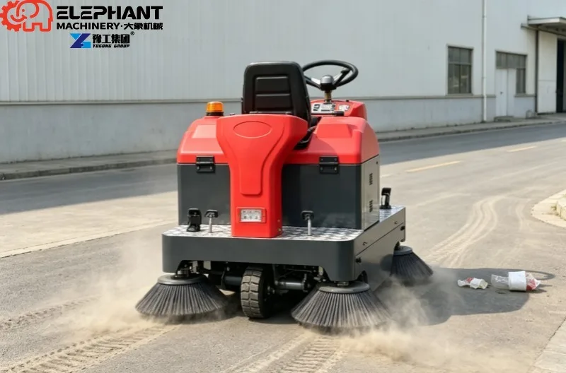Industrial Ride‑on Floor Sweeper Battery Power With Warning Lamp For Logistics Warehouse And Outdoor Public Area Cleaning