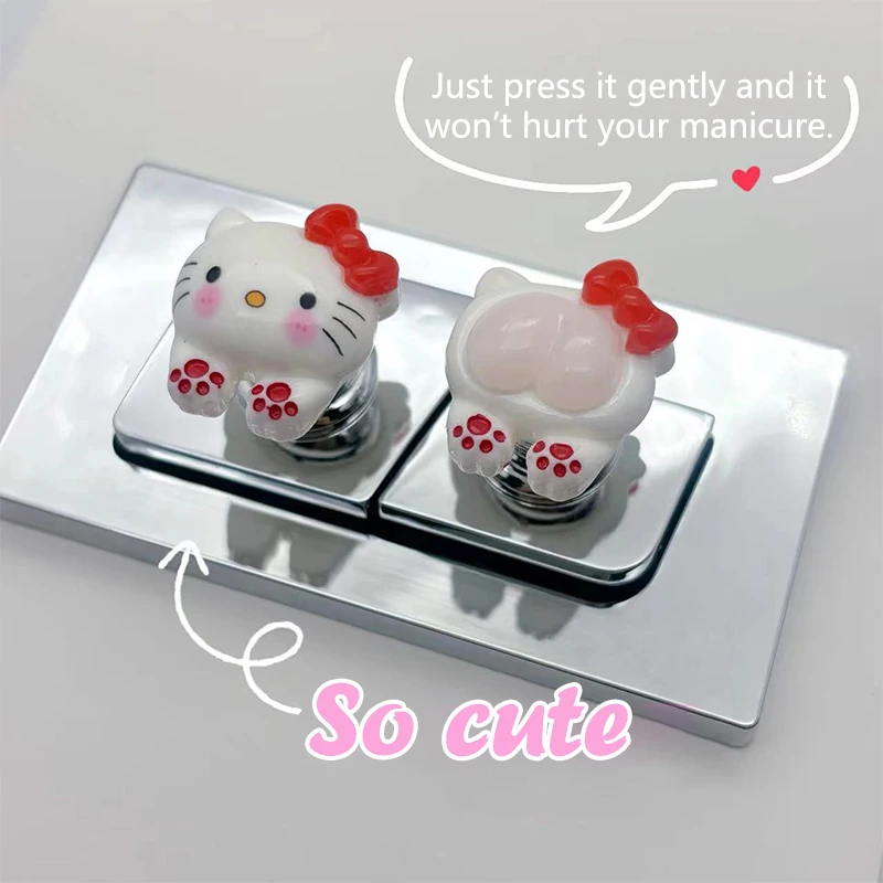 Sanrio Toilet Presser Hello Kitty Toilet Press Button Bathroom Water Tank Buttons Push Switch Bathing Room Decor Nail Protector