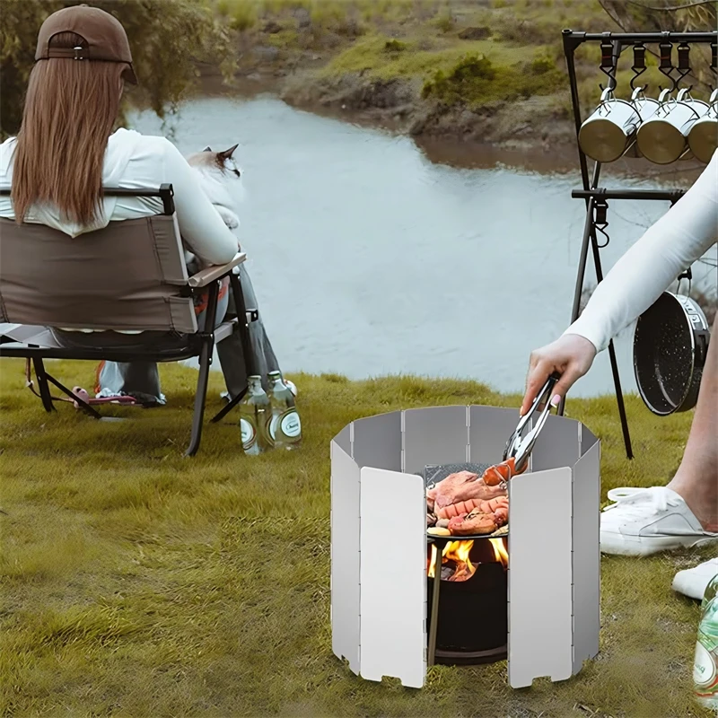 Outdoor Camping Windproof Screen 8 9 10 Plates Aluminum Alloy Foldable Gas Burner Wind Shield Picnic Cooking Stove Wind Baffle