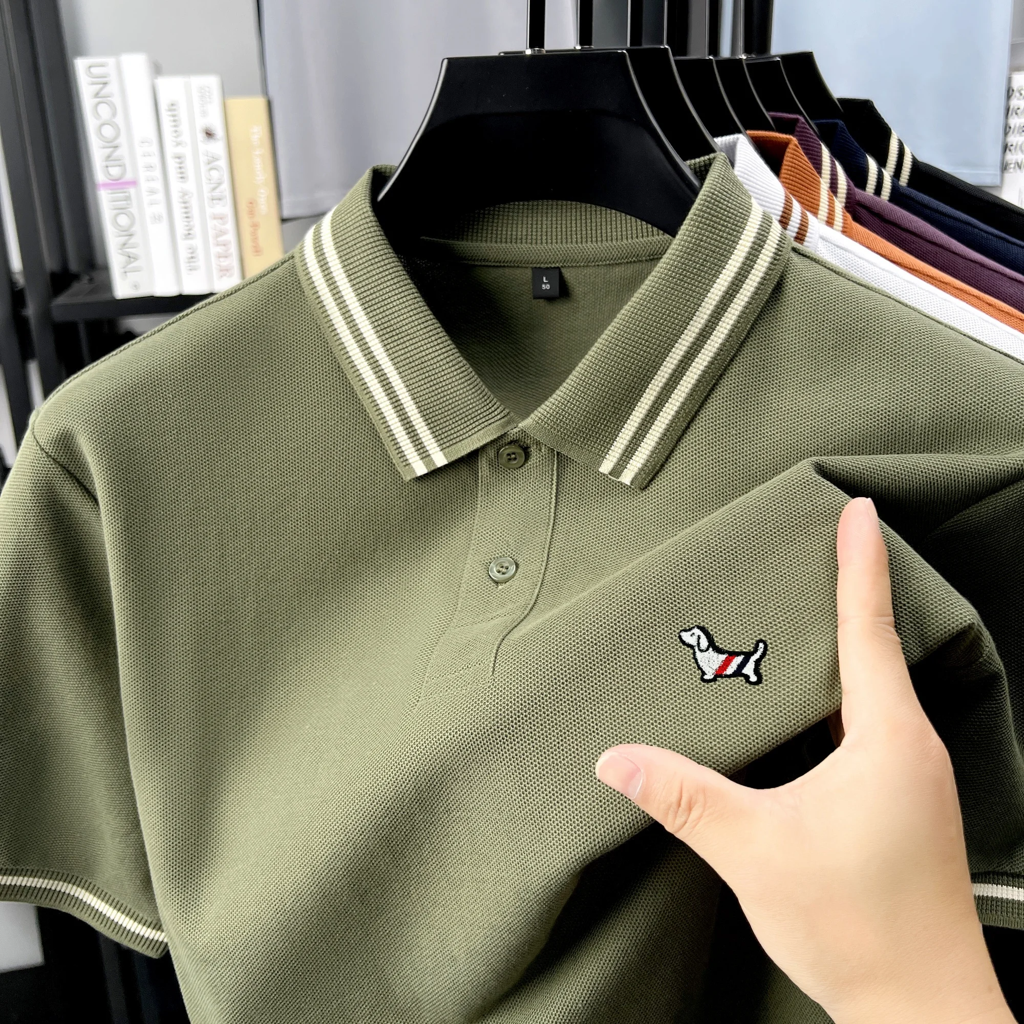 

100% pure cotton fashionable summer short sleeve POIO shirt simple toothbrush embroidered puppy high-end business casual T-shirt