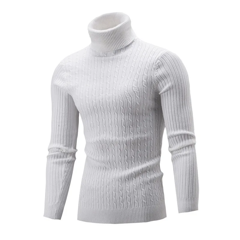 

Autumn and Winter Men's Turtleneck Sweater Solid Color Twist Knitted Bottoming Shirt