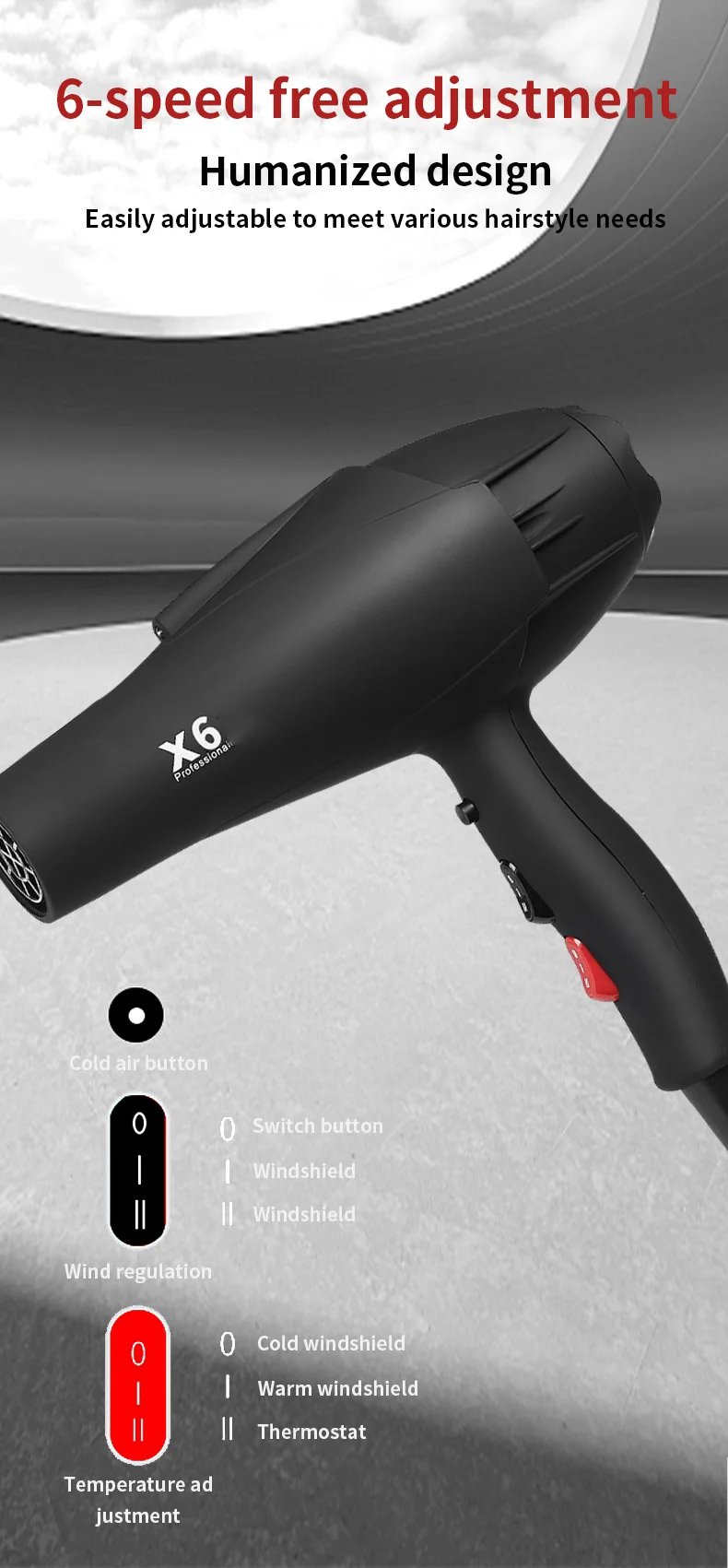 Neuer professioneller Haartrockner für Friseursalons, 2400W, hohe Leistung, starke Windgeschwindigkeit, Trocknung für zu Hause, empfohlener Haartrockner, EU/US-Stecker – Detail 8