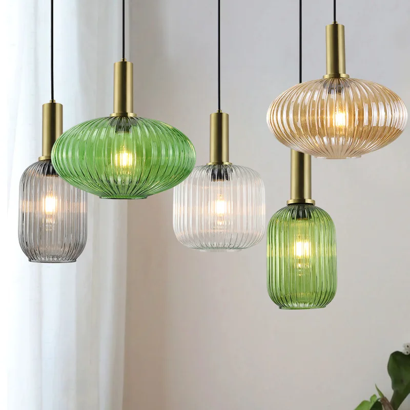 Minimalist Color Glass Chandelier Creative Kitchen Restaurant Bar Balcony Hanging Lamp Coffee Shop Study Green Pendant Lights