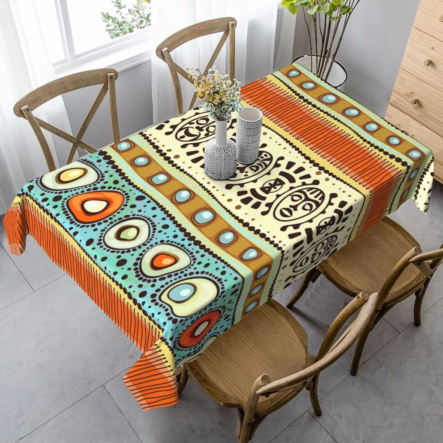 African Ethnic Style Print Rectangle Tablecloth for Table Decor Aztec Tribal Abstract Kitchen Dining Table Cloth Party Decor