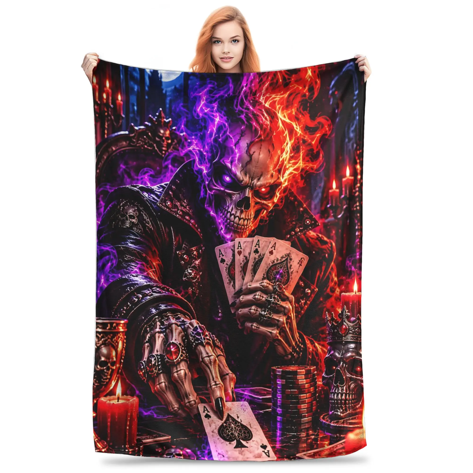 1PC Skeleton Vortex  Winter Blankets for Adults Bedding Home Interior Sofa Knee Black Friday Deals